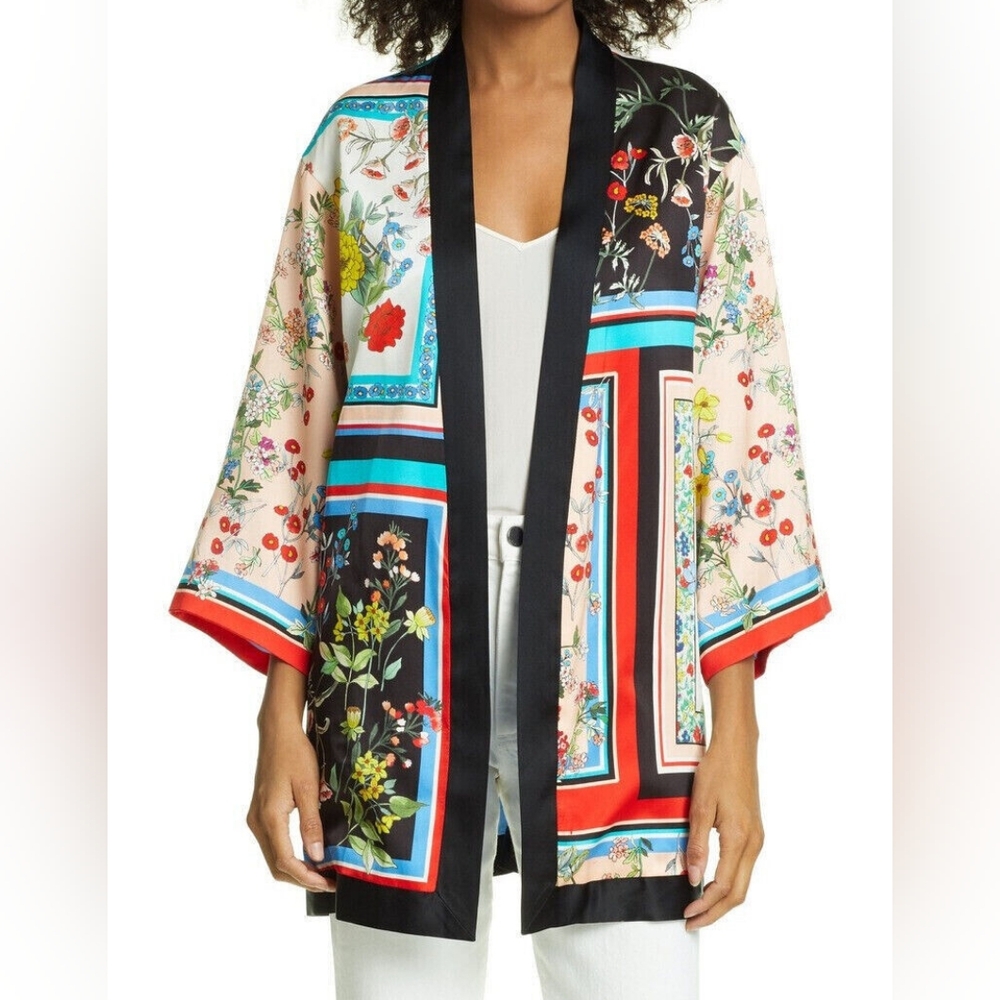 Alice + Olivia Koko Patchwork Kimono Freesia Tile Floral Top Jacket XS/S - Picture 6 of 7